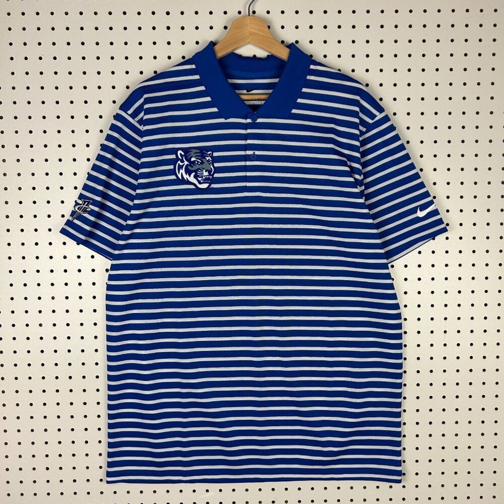 Nike 1 Cent Memphis Tigers Polo Large Blue Striped Basketball Penny Sideline Men